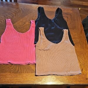 Trendy Women's Ribbed Crop Tops - Black, Pink, and Brown